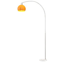 Lampa stojąca HOMCOM do salonu o łukowym kształcie z marmurową podstawą, abażurem, włącznikiem nożnym, gniazdem E27, do sypialni lub biura, żarówka nie jest dołączona.