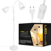 Lampa stojąca podłogowa biała regulowana 170cm na 2x E27 LED + włącznik