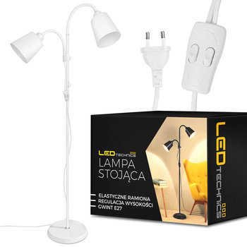 Lampa stojąca podłogowa biała regulowana 170cm na 2x E27 LED + włącznik - Ledtechnics
