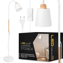 Lampa Stojąca Podłogowa Biała Regulowana Drewno 170cm na E27 LED + Włącznik