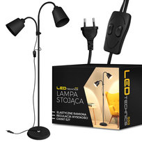 Lampa stojąca podłogowa czarna regulowana 170cm na 2x E27 LED + włącznik