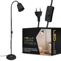 Lampa Stojąca Podłogowa Czarna Regulowana 170cm na E27 LED + Włącznik