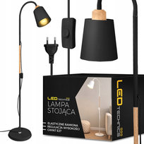 Lampa Stojąca Podłogowa Czarna Regulowana Drewno 170cm na E27 LED Włącznik