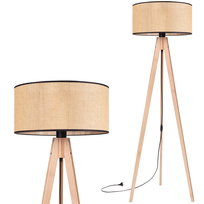 Lampa stojąca podłogowa RUSTYKALNA TRÓJNÓG buk ABAŻUR JUTA beżowy czarny