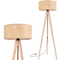 Lampa stojąca podłogowa RUSTYKALNA TRÓJNÓG buk ABAŻUR JUTA beżowy