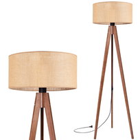 Lampa stojąca podłogowa RUSTYKALNA TRÓJNÓG orzech ABAŻUR JUTA beżowy