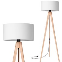 Lampa stojąca podłogowa TRÓJNÓG DREWNIANY buk ABAŻUR biały