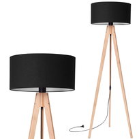 Lampa stojąca podłogowa TRÓJNÓG DREWNIANY buk ABAŻUR czarny