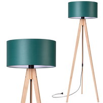Lampa stojąca podłogowa TRÓJNÓG DREWNIANY buk ABAŻUR zielony
