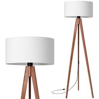 Lampa stojąca podłogowa TRÓJNÓG DREWNIANY orzech ABAŻUR biały