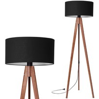 Lampa stojąca podłogowa TRÓJNÓG DREWNIANY orzech ABAŻUR czarny