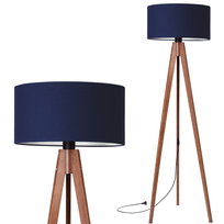 Lampa stojąca podłogowa TRÓJNÓG DREWNIANY orzech ABAŻUR granatowy
