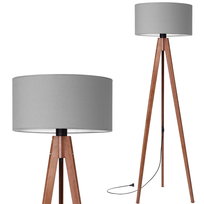 Lampa stojąca podłogowa TRÓJNÓG DREWNIANY orzech ABAŻUR szary
