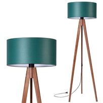 Lampa stojąca podłogowa TRÓJNÓG DREWNIANY orzech ABAŻUR zielony
