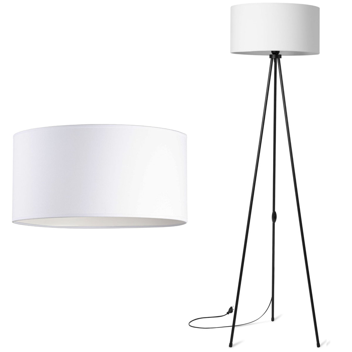 Tornado Tornado Biały Lampa Stojąca Podłogowa Trójnóg Metalowy Abażur