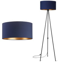 Lampa stojąca podłogowa TRÓJNÓG METALOWY ABAŻUR granatowy złoty