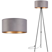 Lampa stojąca podłogowa TRÓJNÓG METALOWY ABAŻUR WELUR szary złoty