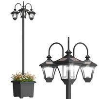 Lampa stojąca solarna Outsunny z doniczką, regulowana wysokość 185 cm, zewnętrzna lampa ogrodowa z 3 głowicami, przełącznikiem sterującym oświetleniem, IP44, lampa solarna do ogrodu i na balkon