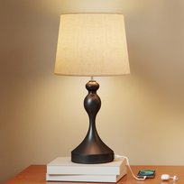 Lampa stołowa LED HOMCOM z 3 temperaturami barwowymi, lampka nocna z portami ładowania USB A+C, klosz lniany, lampa biurkowa do czytania w sypialni i salonie, czarna