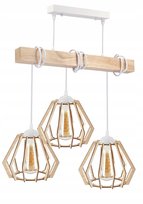 Lampa Sufitowa Wisząca LED Biała Drewniana 3xE27 Żyrandol Brylant Drewniany