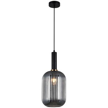 LAMPA wisząca ANTIOLA PND-5588-1L-BK+SG Italux plisowana OPRAWA szklany zwis czarny przydymiony - ITALUX