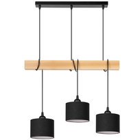 Lampa wisząca BELKA DREWNIANA buk 3x mini ABAŻUR czarny
