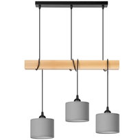 Lampa wisząca BELKA DREWNIANA buk 3x mini ABAŻUR szary