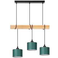 Lampa wisząca BELKA DREWNIANA buk 3x mini ABAŻUR zielony