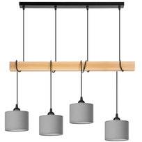 Lampa wisząca BELKA DREWNIANA buk 4x mini ABAŻUR szary