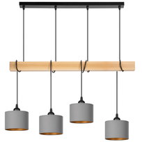 Lampa wisząca BELKA DREWNIANA buk 4x mini ABAŻUR szary złoty