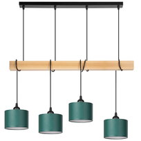 Lampa wisząca BELKA DREWNIANA buk 4x mini ABAŻUR zielony