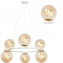 LAMPA WISZĄCA BIAŁA ZŁOTA RING ŻYRANDOL MIODOWE SZKLANE KULE LOFT GLAMOUR