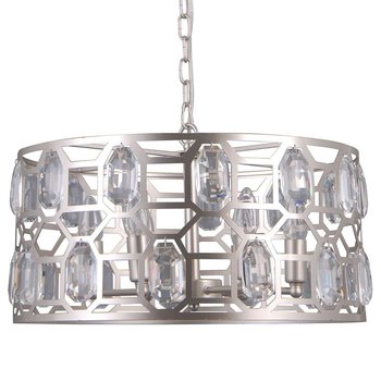 LAMPA wisząca MOMENTO PND-43400-6 Italux metalowa OPRAWA okrągła z kryształami ZWIS na łańcuchu glamour srebrny szampański - ITALUX