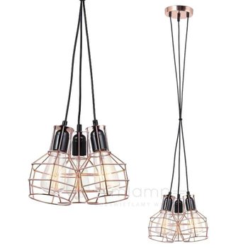 LAMPA wisząca PERIFO MDM-2272/3 BK+COP Italux druciana OPRAWA metalowa ZWIS klatki loft miedź - ITALUX