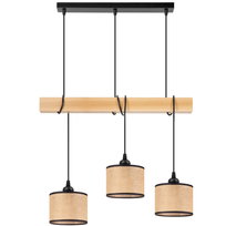 Lampa wisząca RUSTYKALNA BELKA buk 3x mini ABAŻUR JUTA beżowy czarny