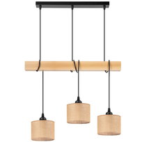 Lampa wisząca RUSTYKALNA BELKA DREWNIANA buk 3x mini ABAŻUR JUTA beżowy