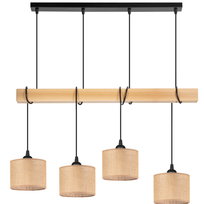 Lampa wisząca RUSTYKALNA BELKA DREWNIANA buk 4x mini ABAŻUR JUTA beżowy