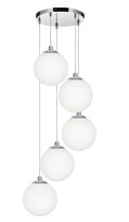 Lampa Wisząca Sufitowa Zwis Kaskada Kule Białe Glamour Nad Stół Chrom 5xe14 Lepe 13-570