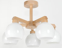 Lampa Wisząca Sufitowa Żyrandol Retro Drewniany Biały Abażur Vintage 5xe27 Delmar Sosna 9-1180