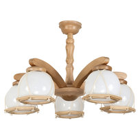 Lampa Wisząca Sufitowa Żyrandol Retro Drewniany do Salonu Vintage 5xe27 Rzemyk Natural 4-150/7