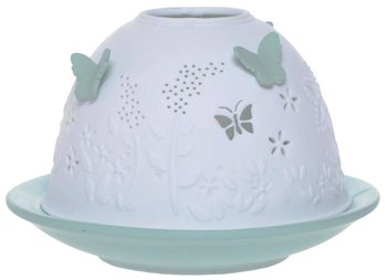 Lampion porcelanowy ażurowy z zielonymi  motylkami - UPOMINKARNIA
