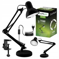 Lampka Biurkowa Kreślarska Stołowa E27 Tobi Czarna Lumiled + Uchwyt Na Blat