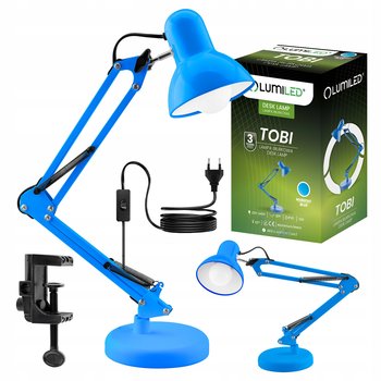 Lampka Biurkowa Kreślarska Stołowa E27 Tobi Niebieska Lumiled + Uchwyt Na Blat - LUMILED