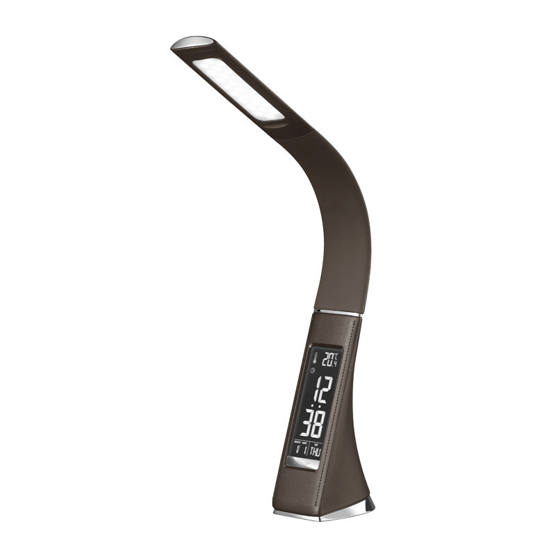 Lampka biurkowa LED PLATINET, 7 W, z zegarem i termometrem, brązowa