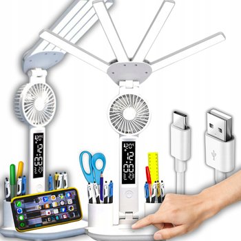 LAMPKA BIURKOWA LED Z WYŚWIETLACZEM ZEGAR ORGANIZER TEMP WIATRAK DATA 7w1 - Eddcom