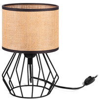 Lampka biurkowa stołowa nocna RUSTYKALNA mini ABAŻUR JUTA beżowy czarny