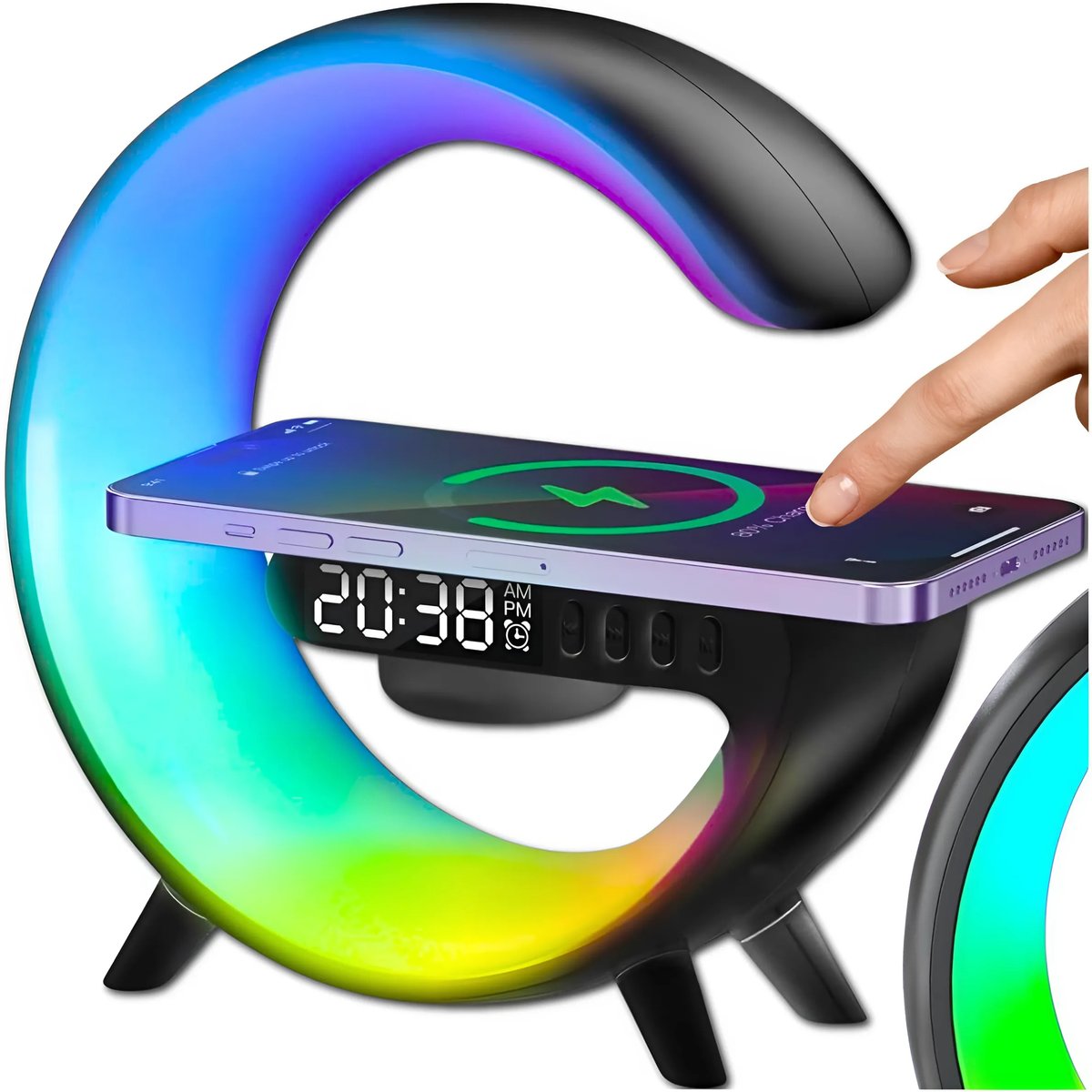 Memfis Lampka LED GAMINGOWA RGB Głośnik Ładowarka INDUKCYJNA QI Zegar Radio budzik