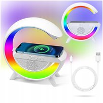 Lampka Led Rgb Wiele Kolorów Biała Z Głośnikiem I Ładowarką Indukcyjną Duża