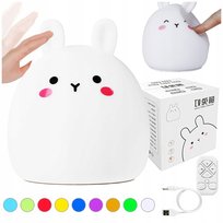 Lampka miękka KRÓLIK na PILOTA Silikonowa dla dzieci WIELOKOLOROWA USB