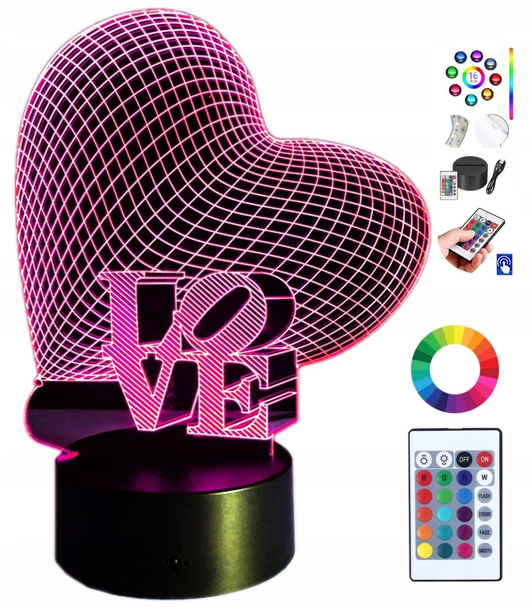 Zdjęcia - Żyrandol / lampa Lampka na biurko Serce Love 16 Kolorów LED PLEXIDO